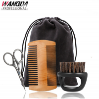 Wholesale men beard shaving set wooden beard comb and brush grooming kit private label