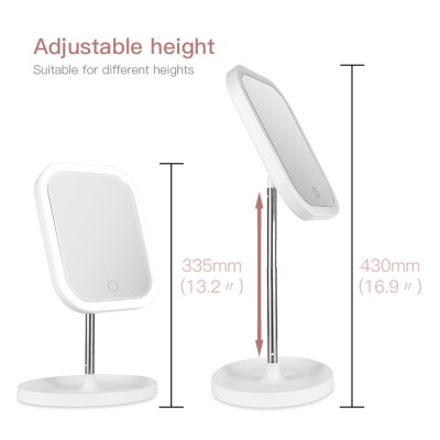 three color adjustable height battery and usb wireless rechargeable  desktop table vanity led light makeup mirror